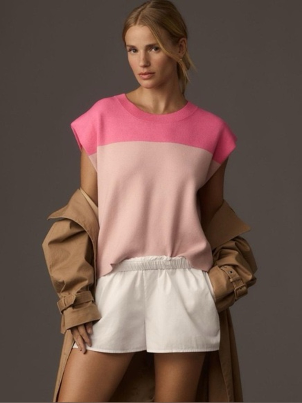 Anthropologie Maeve Noah Color-block Pink Sleeveless Shirt Size XL